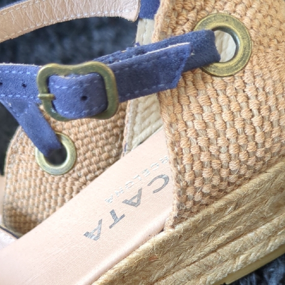 ISCATA Blue Espadrille Wedge Sandals - Picture 6 of 8